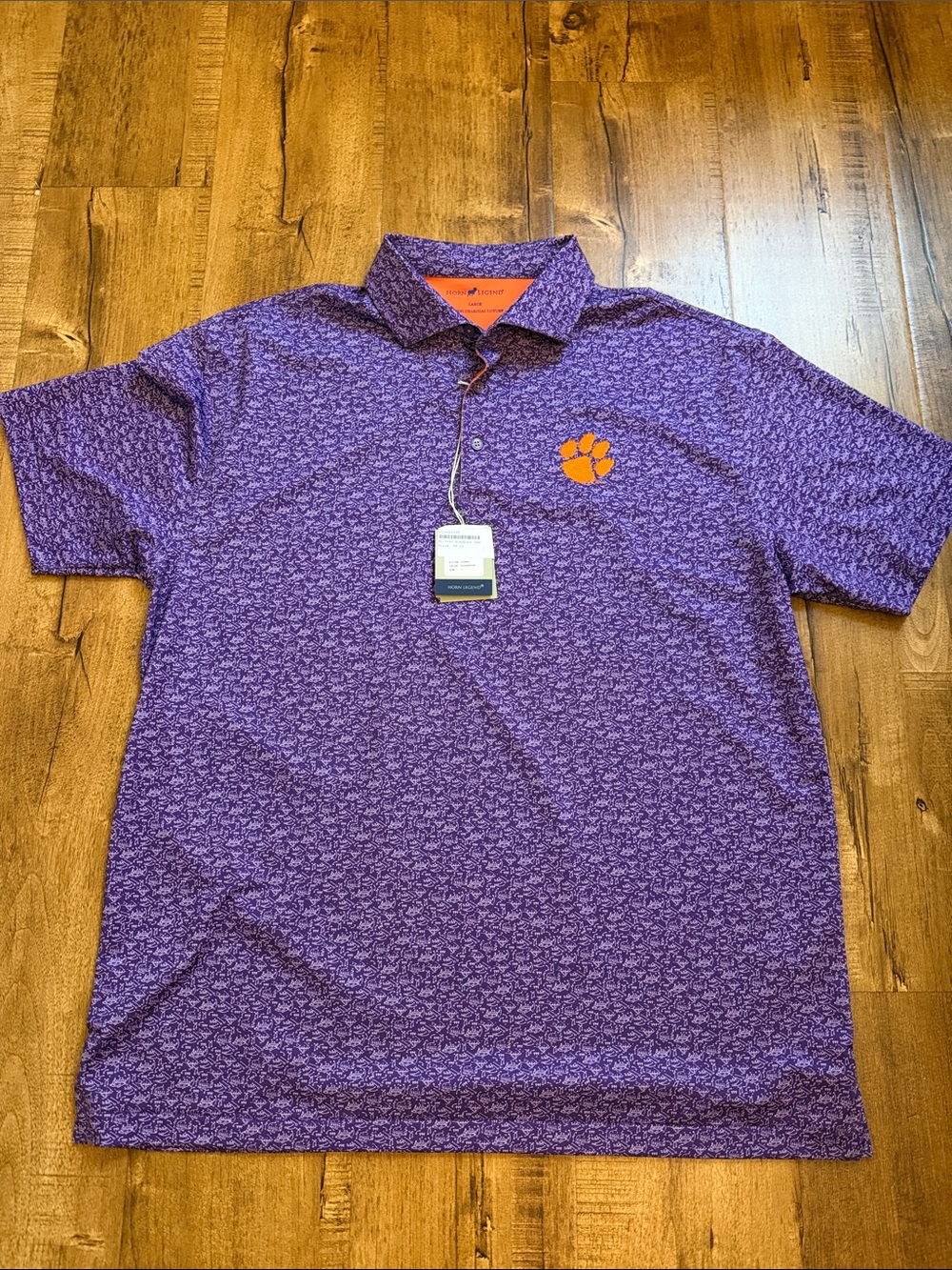 NWT Horn Legend Men's Purple Clemson Paw Performance Polo